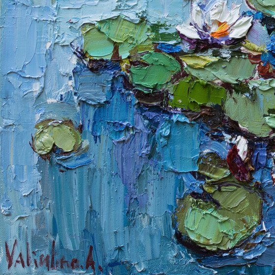 Water Lilies -Pond flowers  Impasto Original Oil painting