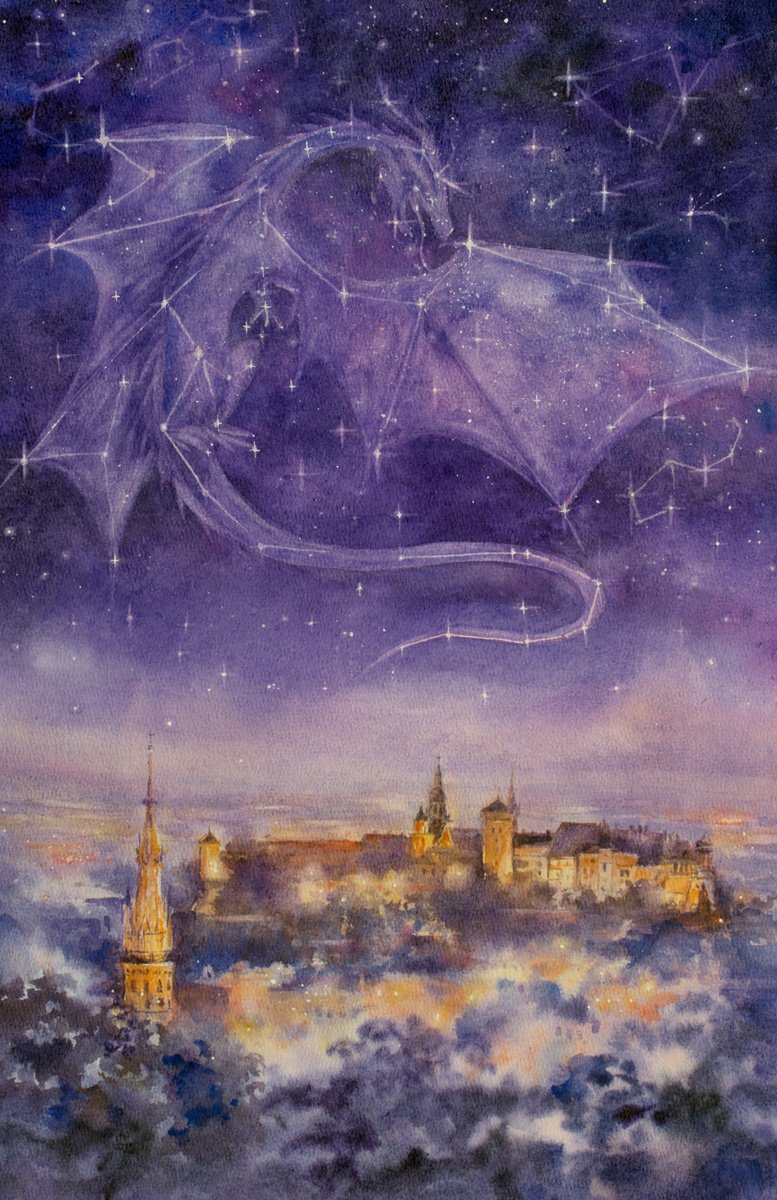 Impressionistic Cityscapes Watercolour By Eve Mazur, 15 X 22, The Sky Above Krakow, Original Artwork