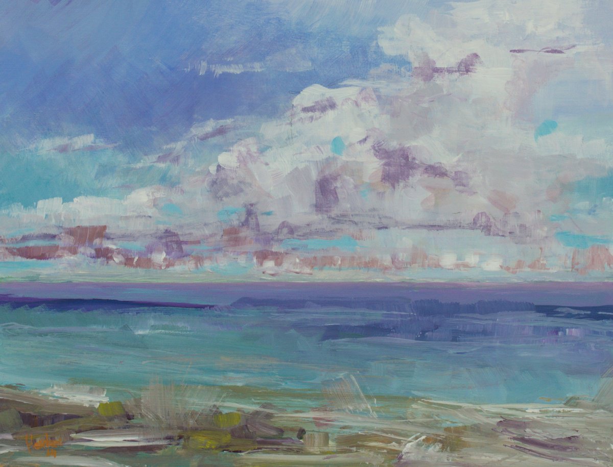 Impressionistic Landscape Acrylic Painting By Egidius Heerkens, 13 X 10, Whitehaven Wave Study Cumbria, Original Artwork