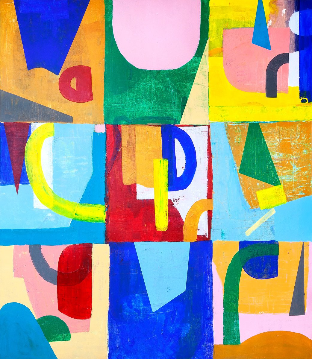 Geometric Abstract Acrylic Painting By Tommy Lennartsson, 51 X 59", From Desert To Open Sea, Original Artwork