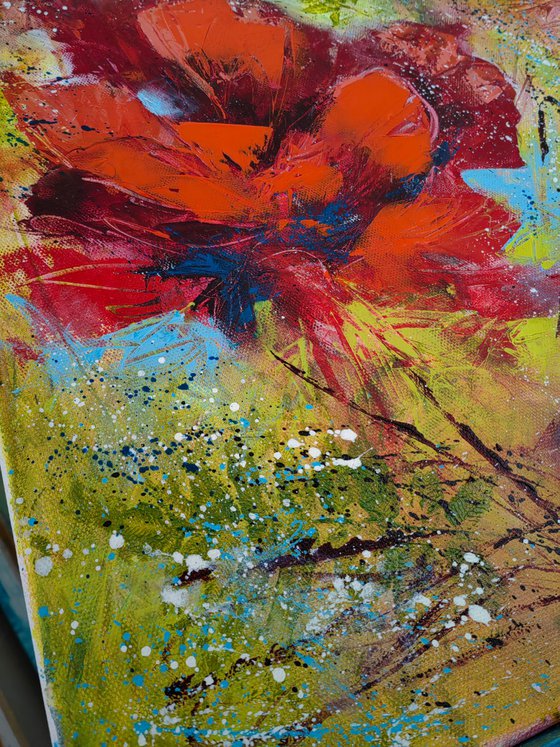 "Crimson Dreams: Poppies" from the "Colours of Summer" collection, abstract flower painting