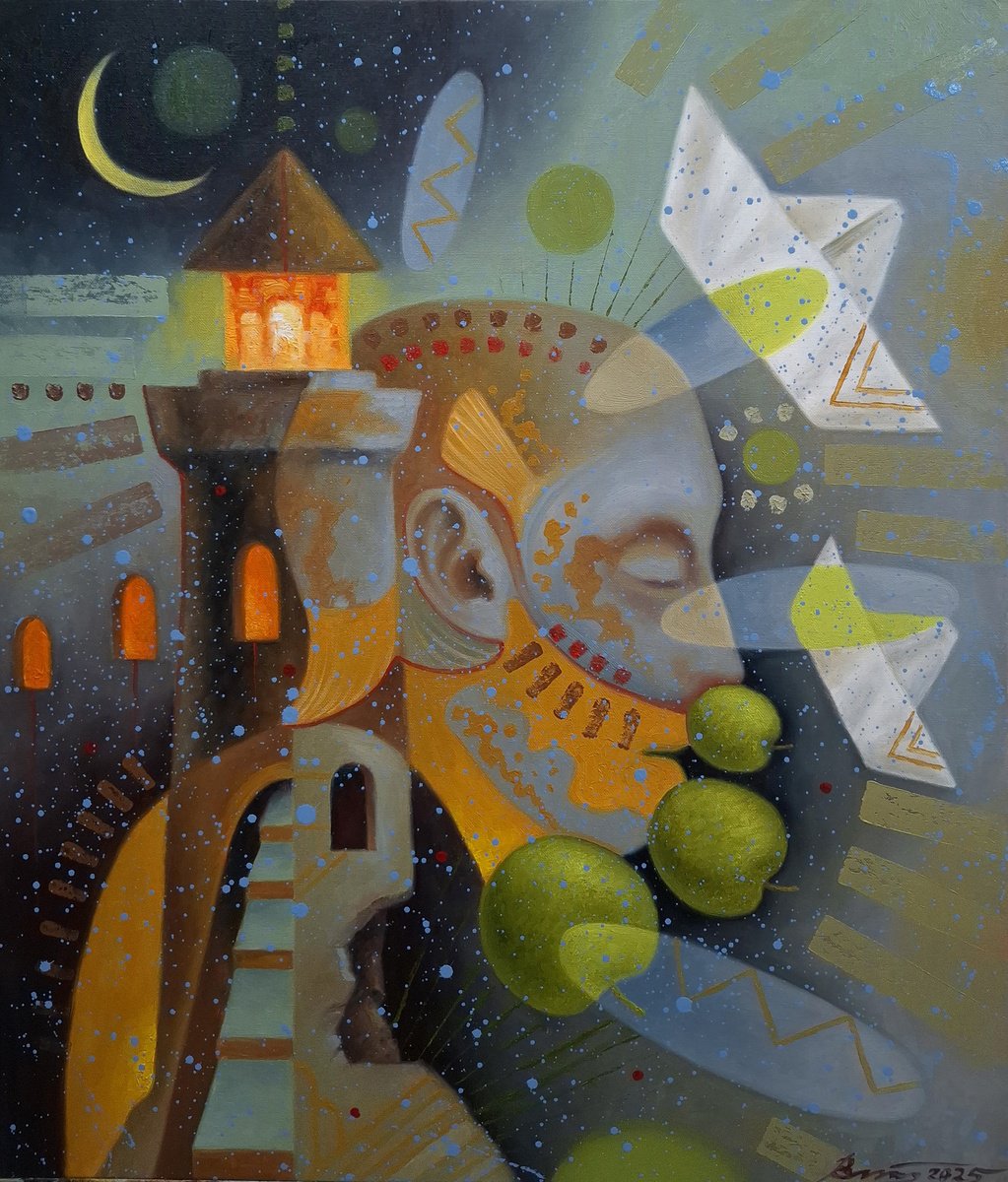 Surrealistic Portrait Oil Painting By Serhii Voichenko, 24 X 27", Dreaming, Original Artwork