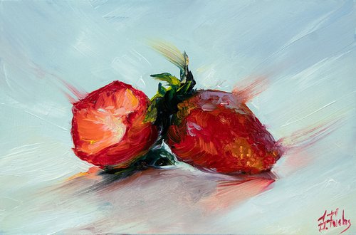 Strawberry art painting by Bozhena Fuchs