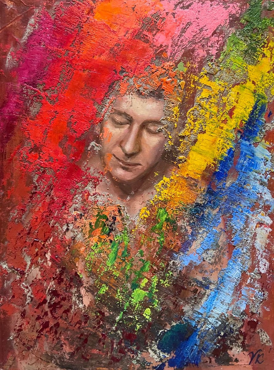 Abstract Portrait Oil Painting By Vera Klimova, 12 X 16", Thoughts, Original Artwork