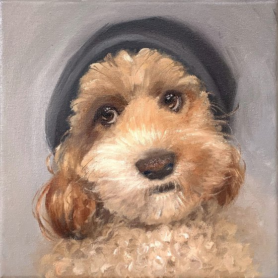 Custom pet portrait in frame