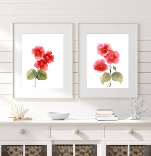 Set of 2 Red Flowers by Olga Shefranov (Tchefranov)