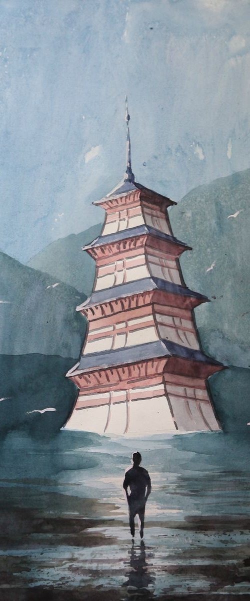 Lonely temple (2019) Watercolor 42*30cm by Eugene Gorbachenko