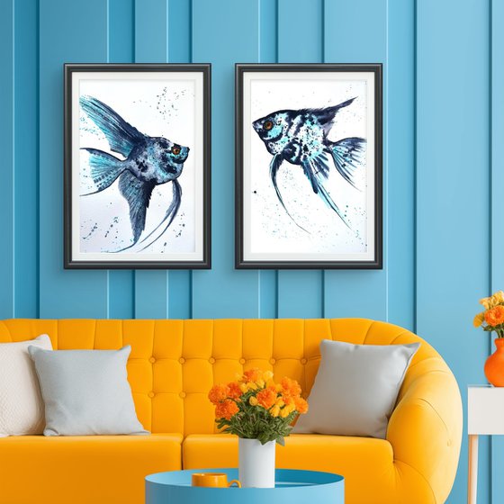 Set of 2 Exotic Blue fish