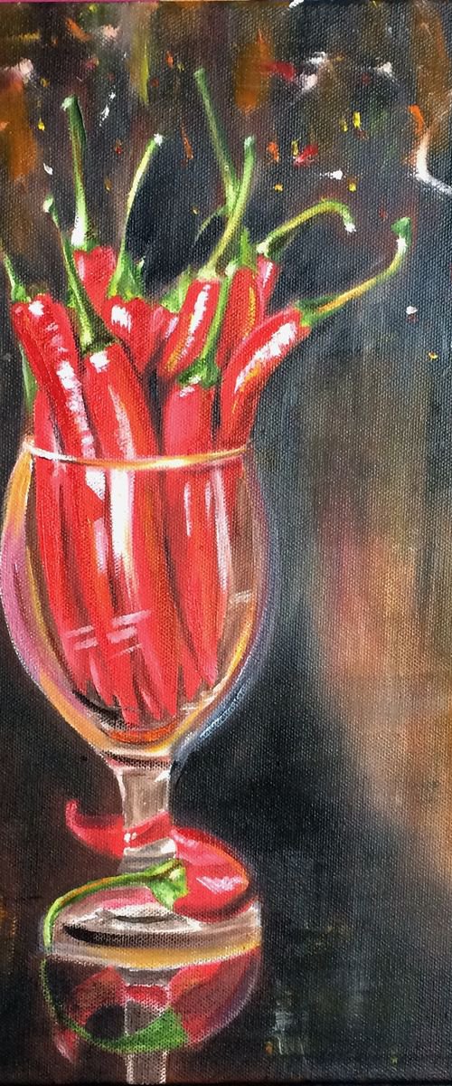 Hot Peppers in a glass. Still life by Ira Whittaker