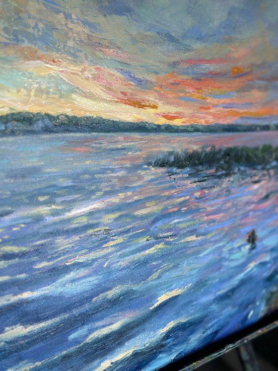 Sunset in the Volga river