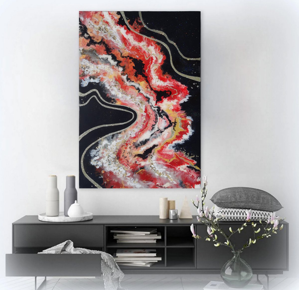 70x100cm. /River of time original acrylic resin painting, abstract art, explosion of emoti... by Alexandra Dobreikin