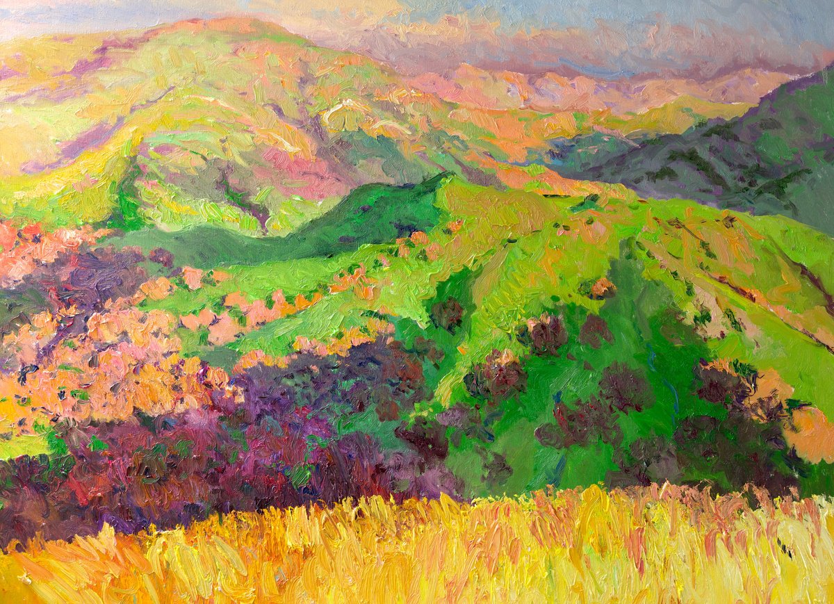 Expressive Landscape Oil Painting By Suren Nersisyan, 40 X 30", Mountains In California, Original Artwork