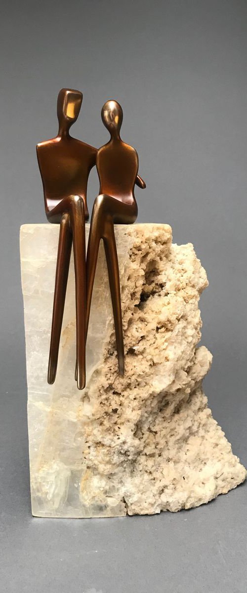 Lovers - romantic bronze sculpture exquisitely finished in chestnut brown patina by Yenny Cocq
