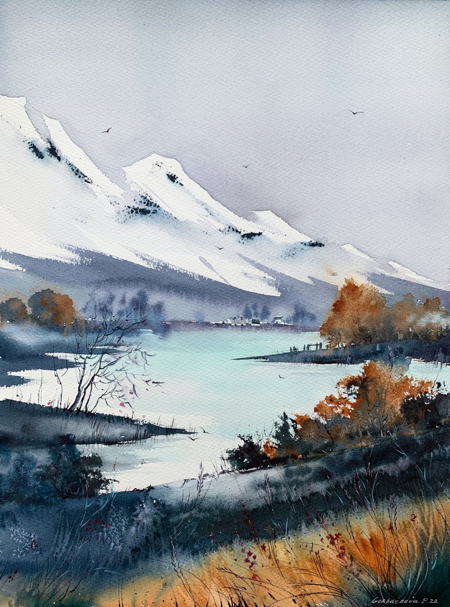 Impressionistic Landscape Watercolour By Eugenia Gorbacheva, 12 X 16, Mountain River #20, Original Artwork