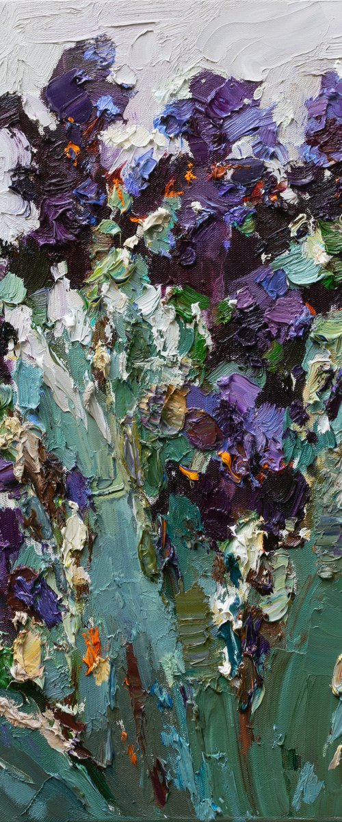 Irises - Original  impasto oil painting by Anastasiia Valiulina