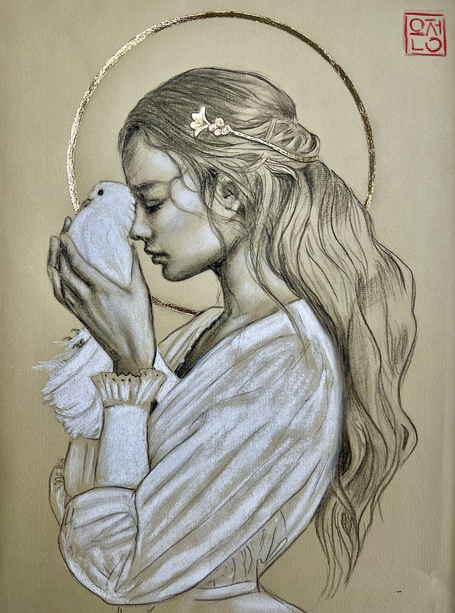 Portrait Charcoal Drawing By Natali Part, 12 X 16", Prayer, Original Artwork