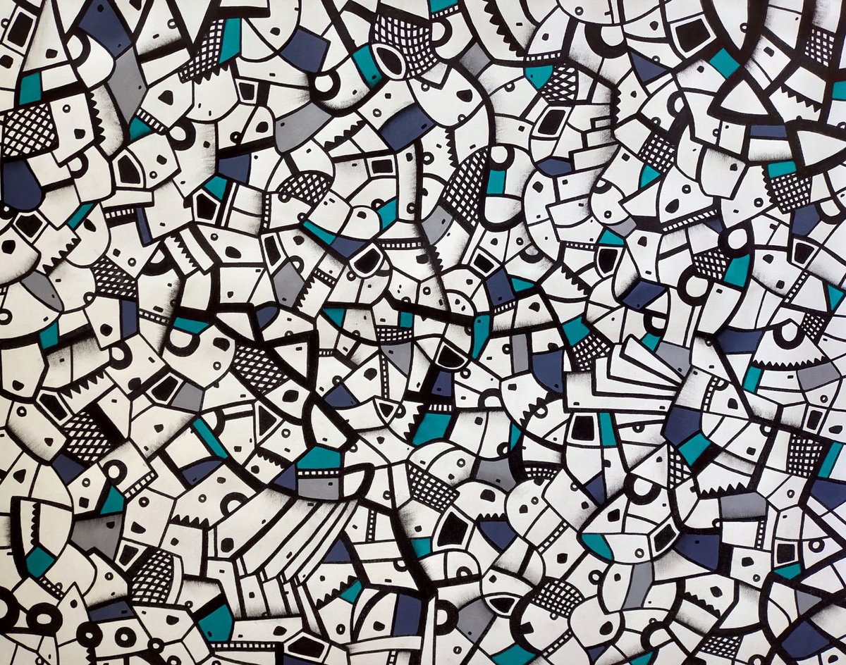 Abstract Acrylic Painting By Riccardo Ticco Capparella, 39 X 31", Bone Machine #2, Original Artwork