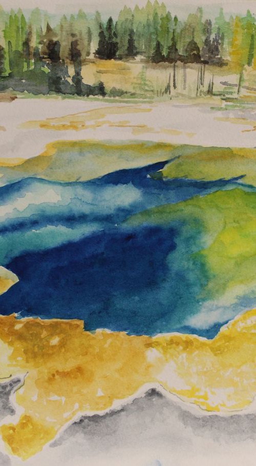 Hot Springs, Yellowstone National Park, watercolor painting by Geeta Yerra