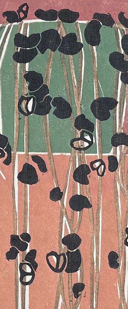 String of Hearts - House Plant Nature Linocut Print by C Staunton