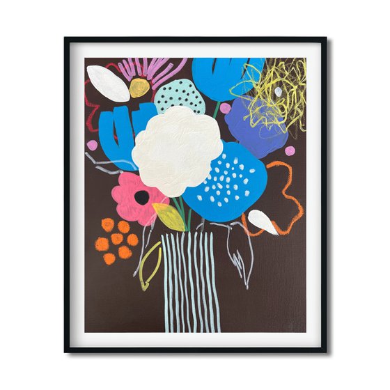 Vibrant Floral Vase on Noir