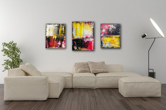 "Come Get Some" - FREE USA SHIPPING + Save As A Series - Original PMS Abstract Triptych Acrylic Paintings On Canvas - 50" x 24"