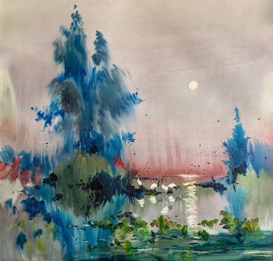 Watercolor “Full moon. Freshness” perfect gift