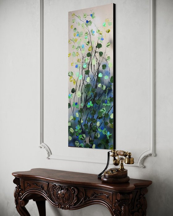 “Blue Blooms” textured floral artwork