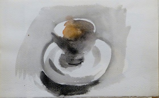 Still Life with A Tea Cup and an Orange #2, 28x17 cm