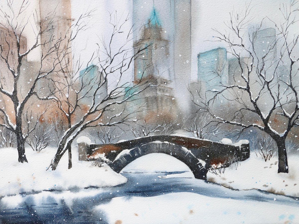 Central Park. New York. Original watercolor artwork. by Evgeniya Mokeeva