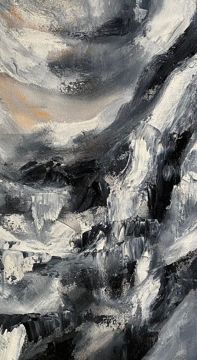 Organic Abstract Oil Painting By Deepa Kern, 16 X 30, Whisper Of The Winds, Original Artwork