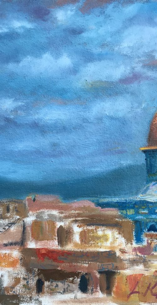 Cityscape oil painting Old Jerusalem Original  Painting WESTERN WALL 20" Realism Art by Leo Khomich
