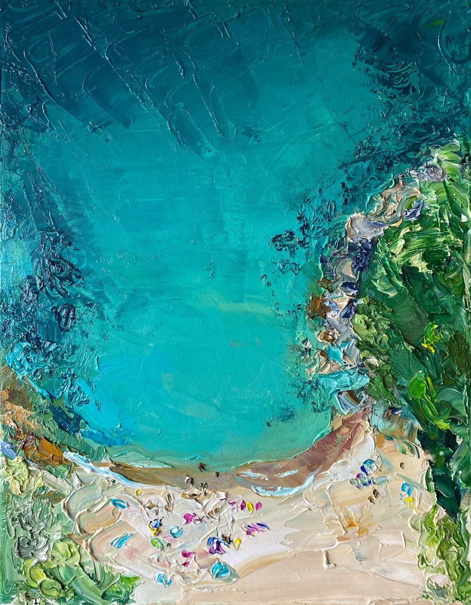 Impressionistic Landscape Oil Painting By Mily Art, 14 X 18", Turquoise Ocean Oil Painting, Original Artwork