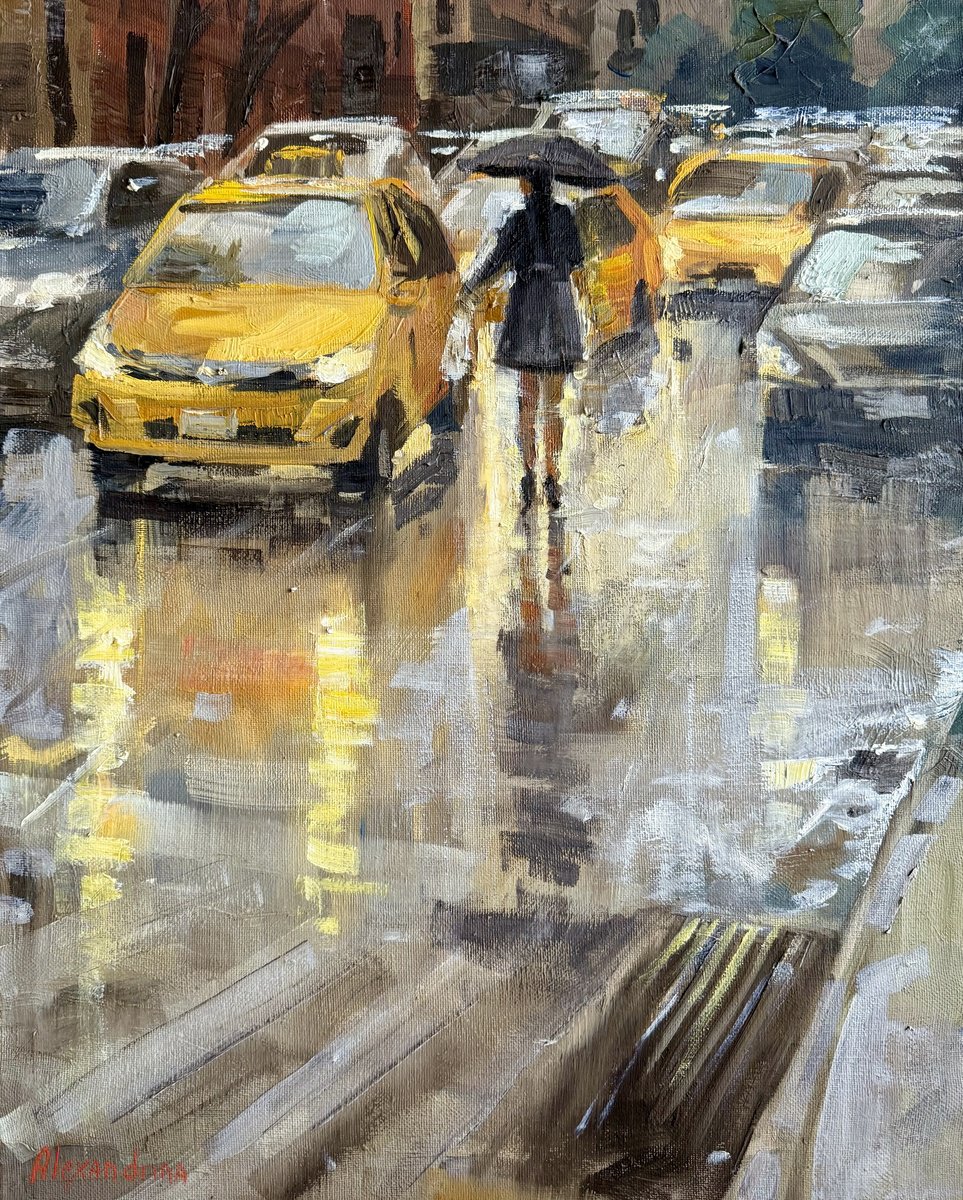Impressionistic Landscape Oil Painting By Irina Alexandrina, 16 X 20, Woman In The City., Original Artwork