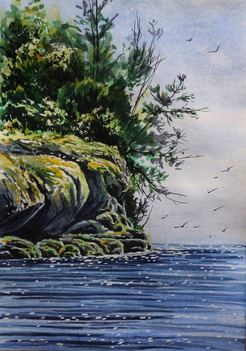 "Glare on the sea" 2022  Watercolor on paper 21х29 by Eugene Gorbachenko