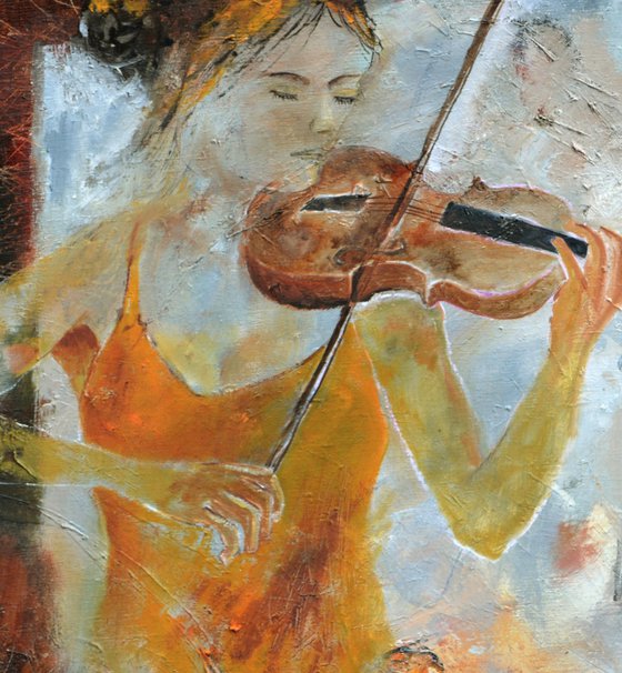 She is playing violin