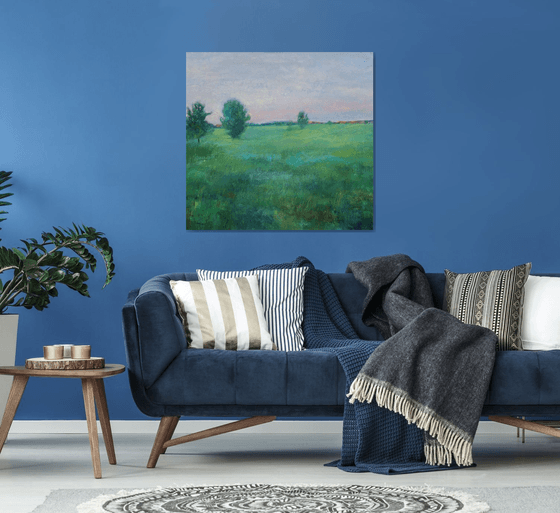 Twilight time. Green field