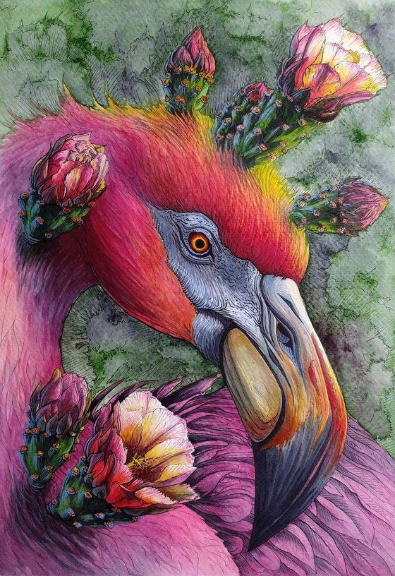 Flamingo watercolor painting