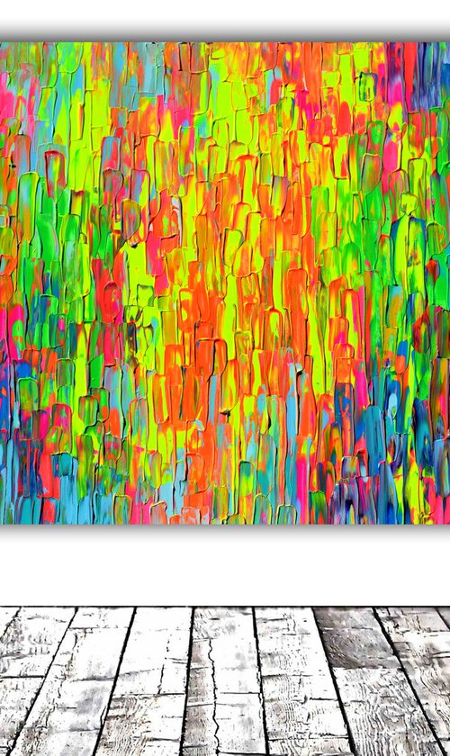 55x31.5'' Large Ready to Hang Abstract Painting - XXXL Huge Colourful Modern Abstract Big Painting, Large Colorful Painting - Ready to Hang, Hotel and Restaurant Wall Decoration, Happy Gypsy Dance 2 by Soos Tiberiu