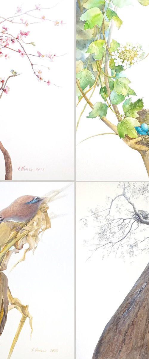 The Beauty of Nature. Four Seasons / ORIGINAL watercolors 76x112cm by Olha Malko