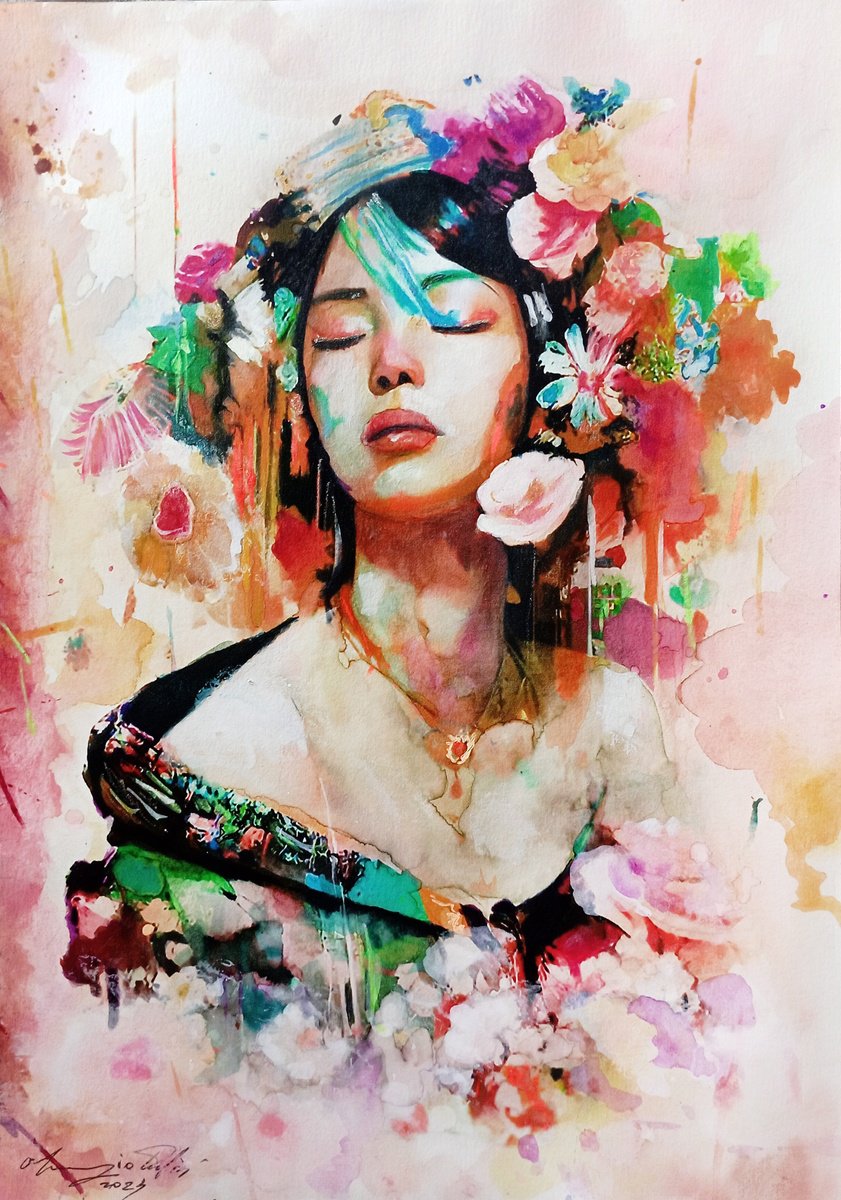 Impressionistic Portrait Watercolour By Maurizio Puglisi, 8 X 11", Microcosm, Original Artwork