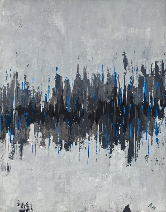 Rainy Greys with Electric Blue - Abstract Painting