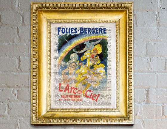 Folies-Bergère L'Arc en Ciel - Collage Art Print on Large Real English Dictionary Vintage Book Page