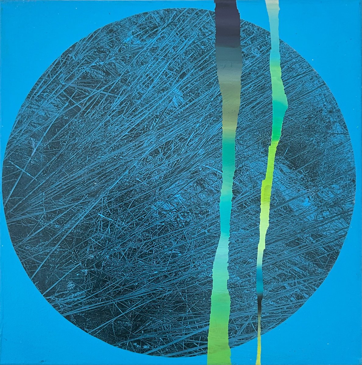 Organic Abstract Acrylic Painting By Kaliya Ka, 12 X 12", Blue Circle, Original Artwork