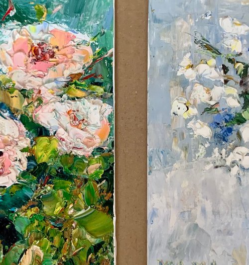 Pink roses and Bouquet of wildflowers by Vilma Gataveckienė