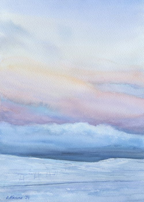 Somewhere in Iceland. Where clouds float and time stands still /ORIGINAL watercolor ~11x14in (28x38cm) by Olha Malko