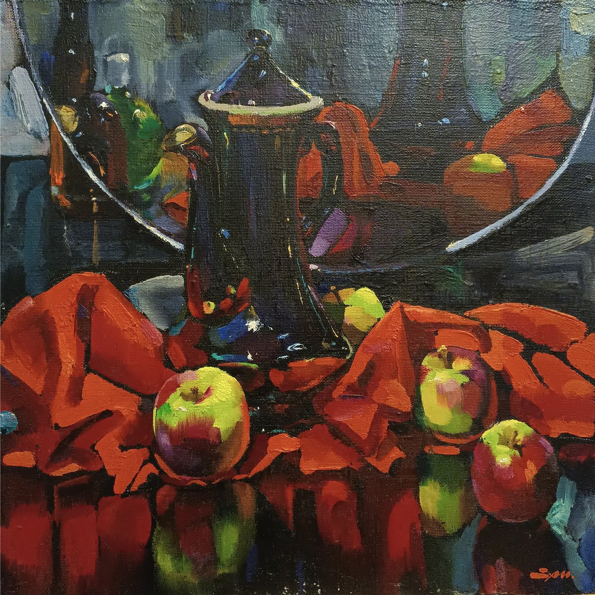 Impressionistic Still Life Oil Painting By Mykola Samoilenko, 15 X 15", Still Life, Original Artwork