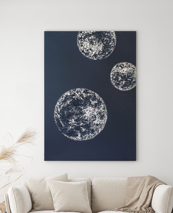 "Planets" Textured silver planets art