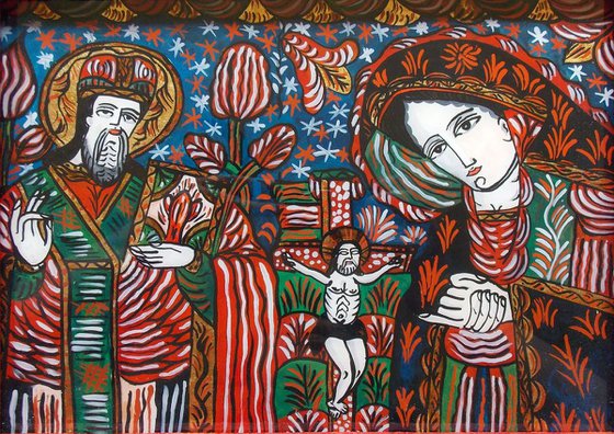 Saint Nicolas and Virgin Mary with Jesus on the Cross