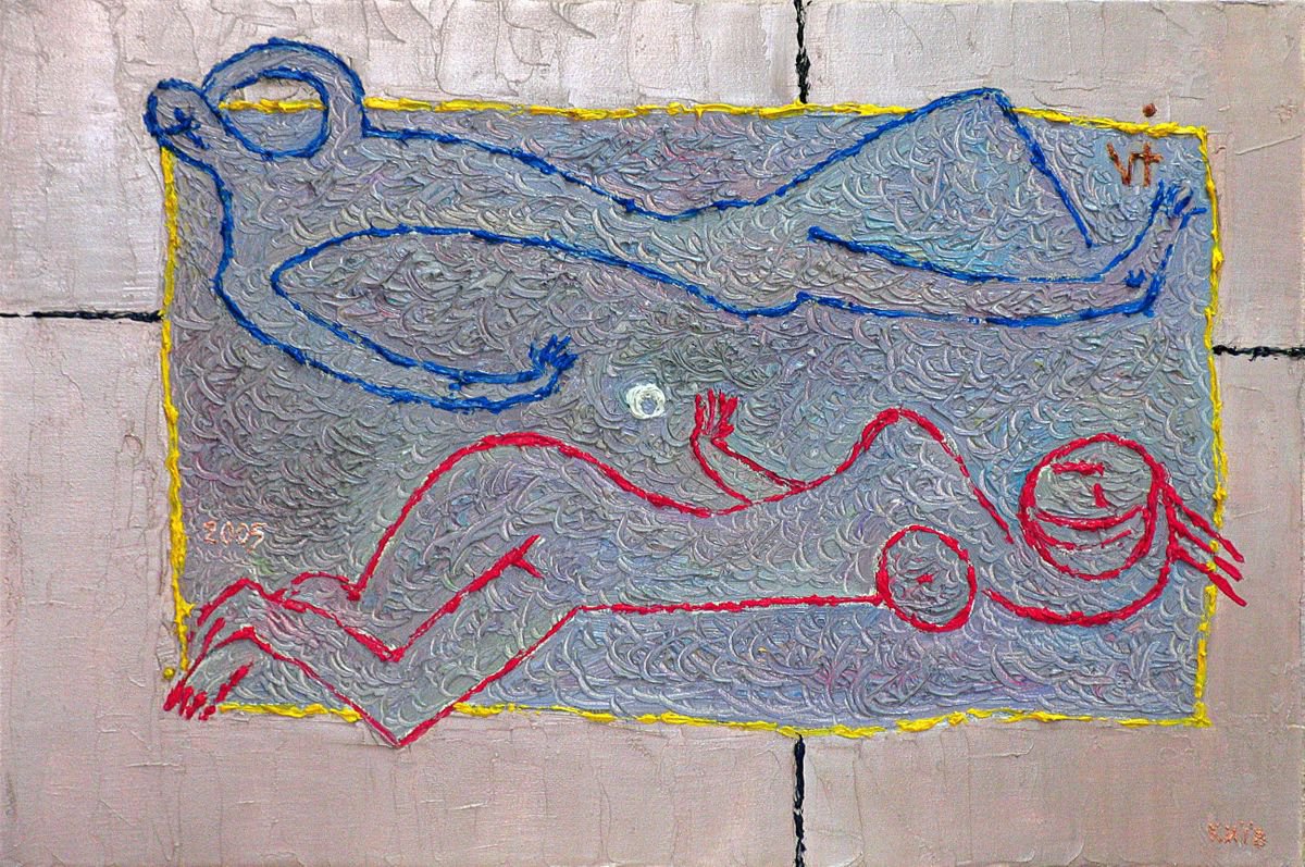 Geometric Portrait Oil Painting By Viktor Ivaniv, 24 X 16", Minimalism. Balanced Dialogue, Original Artwork