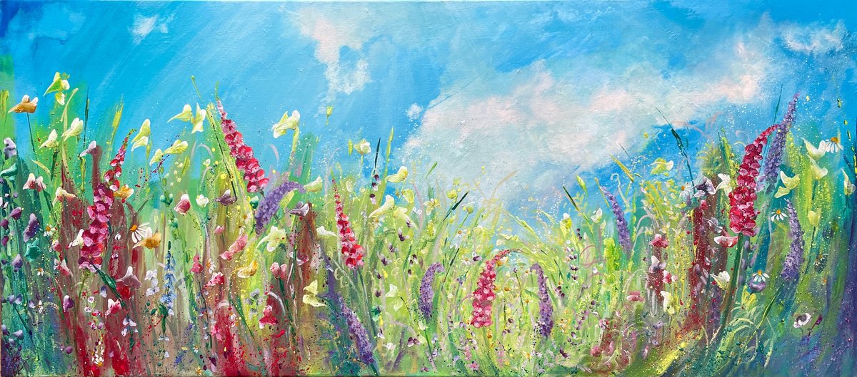 Expressive Landscape Acrylic Painting By Emma Sian Pritchard, 36 X 16, Windy Days, Original Artwork